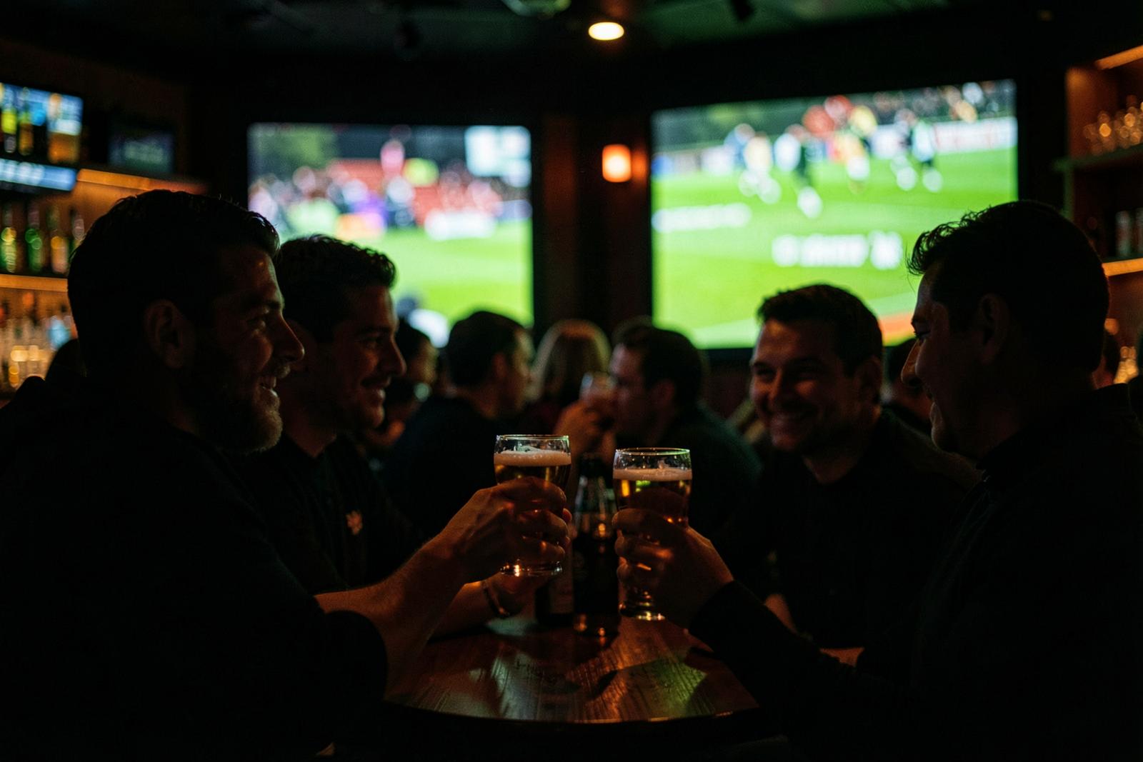 Guests watching a match on big screens at Roots Bar
